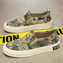 Summer Men's Canvas Shoes Teddy Bear Men Loafer Soft Soled Lazy Shoes Trendy Driving Shoes For Men Casual Slip-on Shoes 39 žalia