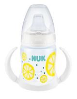 NUK 215354 150ml buteliukas su rankenėlėmis ir temperatūros indikatoriumi FRUITS silikoniniu kandikliu