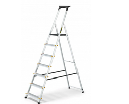 Buitinės kopėčios DRABEST ALD7 PRO 150 kg,  vienpusės su lentyna, 7  pakopų (DR-AL-D7-PRO-Ż+CZ+P )