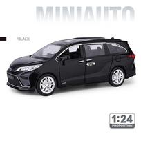1/24 Toyota Sienna MPV lydinio automobilio modelis Lietaus metalo transporto priemonės Automobilių modelių garso ir šviesos modeliavimo kolekcija Vaikų žaislų dovana juoda