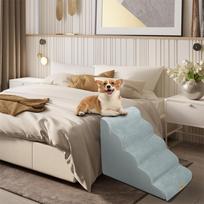 Dog Ramp Step Stairs 5 Steps Pet Stairs for High Beds and Sofa High-Density Sponge Foam Dog Steps with Removable Washable Cover pilka spalva