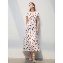 Sancai 2025 Summer Cherry Floral V-Neck A-Line Long Dress M