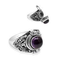 Natural Amethyst Gemstone 925 Sterling Silver Poison Locket Ring Size 8.5 8.5 violetinė