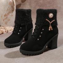 Moteriški žieminiai batai aukštu kulnu moterims, trumpi pliušiniai, su aukšta platforma, ankle boots 42 juoda