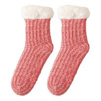 Fleece-Lined Crew Socks with Non-slip Grips Women Warm Slipper Socks Thickened Fuzzy Winter Socks tamsiai rausva spalva