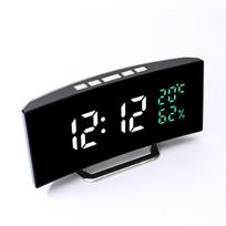 LED veidrodinis laikrodis su lenktu ekranu, temperatūros ir drėgmės rodymu Robogift 6508, juodas