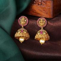 Moteriški paauksuoti auskarai su perlais Estele Goddess Lakshmi Devi Jhumki su perlais brown