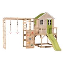 Vaikiškas medinis žaidimų namelis su čiuožykla, laipiojimo sienele, Wendi Toys M22L-G, žalias, 360 x 340 x 242 cm