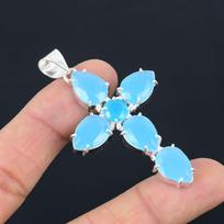 Mėlyno chalcedono brangakmenio pakabukas, masyvus 925 prabos sidabrinis pakabukas, papuošalas, dovana unisex LG-080
