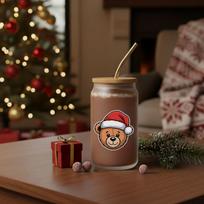 Stiklainis gėrimams su metaliniu šiaudeliu "Teddy bear", 400ml