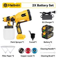 MELLWIN 1000ML Belaidis elektrinis dažų purškiklis su 4 variniais antgaliais, nešiojamas buitinis dažų purškiklis, skirtas Makita 18V baterijai 2 Battery-EU
