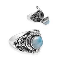 Natural Larimar Gemstone 925 Sterling Silver Poison Locket Ring For Women & Girls 5