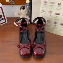 Fashion Mary Janes Women Pumps Thick High Heels Shoes Female Lolita Square Toe Shoes for Women Spring Fashion Party Leather Casual Shoes 35 raudona