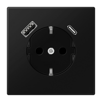 JUNG Lizdas SCHUKO juodas matinis su USB-C ir USB-A 2A/3A, 16A 250V (LS Serija)