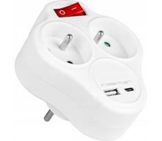 Prailgintuvas su jungikliu, 2 lizdai + USB-C + USB-A