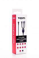 SEEK TOTI USB A to microUSB/Type-C/Lightning, 1.5 m Braided Cable 2A (non-MFI), Black