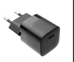 Kelioninis mini įkroviklis FIXED 30 W su USB-C/USB-C kabeliu, juodas