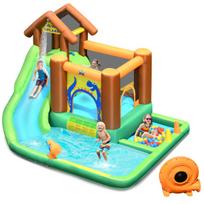 Costway Bouncy pilis su ventiliatoriumi pripučiamų vandens čiuožyklų parkas su čiuožykla 368 x 303 x 230 cm Spalvinga