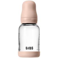 BIBS Baby Glass Bottle Silicone buteliukas nuo pilvo dieglių su silikoniniu laikikliu Blush 120 ml