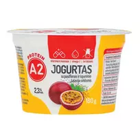 Jogurtas iš A2 pieno be laktozės su pasiflorais ir ispaninio šalavijo sėklomis, vitaminais, mineralais ir omega-3 riebalų rūgštimis 2,3% rieb., 180g