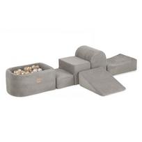 Premium Minkšta Žaidimų Aikštelė (5 dalys) su Kamuoliukų Baseinu, Smėlio Spalvos Velvetas
