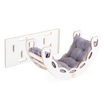 PLUSH NEST 4in1 medinis rokeris/sūpynės (Balta, Pilka pagalvė)