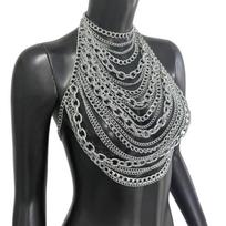 Cool Chest Chain Body Jewelry MultiLayer Metallic Body Chain For Rave Concerts And Costume Parties Vacation Neckpiece