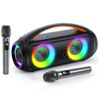 Karaokės aparatas su dviem mikrofonais ir akinančiomis šviesomis, IPX5 vandeniui atsparus Bluetooth garsiakalbis su nuotolinio valdymo pultu laukui