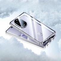 Magnetinis dėklas Huawei nova15 nova 14 13 12 11 10 9 SE Pro Ultra su Metaliniu Rėmeliu, Dvigubo Šono Grūdinto Stiklo Dangtelis, Telefono Bamperiai Huawei nova14 sidabras