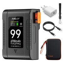 PALO 6700mAh BP-99W-C V-Lock V Mount baterija, skirta Canon R5C 4K 60P, BMPCC 6K Pro4K 60P įrašymui, iphone 15 Pro. Įkraukite iki galo. Standard + EU plug