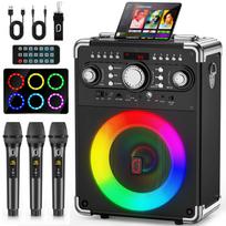Karaokės aparatas su 3 belaidžiais mikrofonais suaugusiems, nešiojama Bluetooth vakarėlio kolonėlė su aido reguliavimu, palaiko TWS/USB/TF kortelę/gitarą/TV