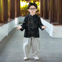 Berniukų rudens Tang kostiumas: Stilingas dviejų dalių Hanfu komplektas 100 cm