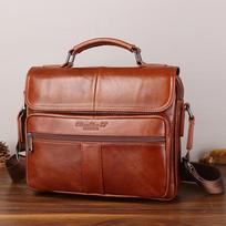 Men's Leather Briefcase Retro First Layer Cowhide Messenger Bag Large Capacity Shoulder Bag Multifunctional Handbag 28*11*23 rausvai geltonas