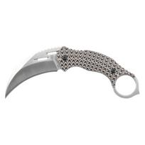 Didelis fiksuota geležte karambit peilis su satino apdaila