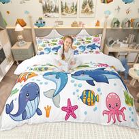 Homewish Animacinis Jūros Gyvūnų Antklodės Užvalkalų Rinkinys Vaikams Berniukams Mergaitėms, Banginio Aštuonkojo Jūros Žvaigždės Lovos Rinkinys, Jūros Žuvies Krabo Antklodės Užvalkalų Rinkinys UK C 120x150cm 2pcs&set