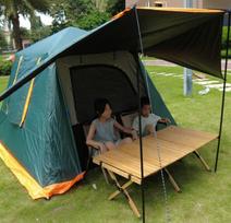 Outdoor tent for 3-4 people, aluminum pole fully automatic, family camping, double-layer, sunscreen rainproof, black glue tent žalia