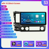 „Autoradio 2Din Android 12“ automobilio radijas, skirtas „Honda Civic 2006–2011“ daugialypės terpės vaizdo grotuvas GPS navigacija RDS 4G „Carplay“ galvos blokas DAB išmanusis ekranas S3 8Core 3G 32G AI