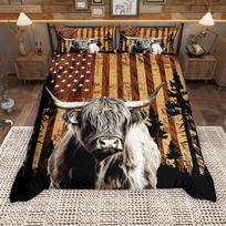 Homewish Rustic Highland Karvės Antklodės Užvalkalų Rinkinys, Ūkio Gyvūnų Patalynės Rinkinys, Sodybos Namelio Gegužės Antklodės Užvalkalų Rinkinys UK C 120x150cm 2pcs&set