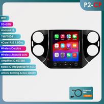 Hizpo „Carplay 4G 9,7“ colio „Tesla“ stiliaus ekranas, 2 DIN „Android 13“ automobilio radijas, skirtas „Volkswagen Tiguan 1NF 2007–2016“ multimedijai, vaizdo įrašams, GPS, RDS, išmaniajam ekranui P2CP 4Core 2G 32G