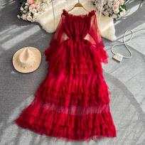 KOSY High Street Torto Tinklelio Šventinė Suknelė Moterims Off the Shoulder Sluoksniuota Elastinga Vasarinė Suknelė Taškuota Nėriniais Maxi Suknelė One Size