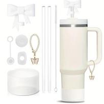 9pcs Spill Proof Stopper Set for Stanley Cup Silicone Boot Charm Chain Straw and Brush 10mm Straw Cover Cap  Butterfly Chain balta