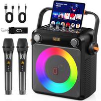 Karaoke aparatas su 2 belaidžiais mikrofonais, nešiojama Bluetooth karaoke kolonėlė suaugusiems, karaoke mikrofonas su PA sistema, žemų/aukštų dažnių reguliavimas