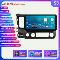 „Autoradio 2Din Android 12“ automobilio radijas, skirtas „Honda Civic 2006–2011“ daugialypės terpės vaizdo grotuvas GPS navigacija RDS 4G „Carplay“ galvos blokas DAB išmanusis ekranas S8 8Core 8G 128G AI