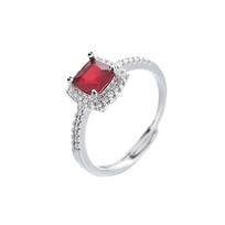 Fashion Four-Claw Square Diamond Ring Women'S Light Luxury High-End Multi-Color Zir*****Pen Ring Jewelry Opening adjustable raudona