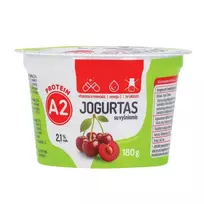 Jogurtas iš A2 pieno be laktozės su vyšniomis, vitaminais, mineralais ir omega-3 riebalų rūgštimis 2,1% rieb., 180g