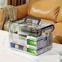 Didelės Talpos Vaistų Organizatorius - Nešiojamas Dėklas Su Ergonomiška Rankenėle ,  Skaidrus 30,99x23,01 cm
