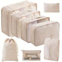 8 dalių kelioninis organizavimo rinkinys su pakavimui ir tualeto reikmenims skirtais maišeliais. ,  8-In-1-Beige