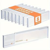 Plastikiniai reguliuojami stalčių skirtukai
