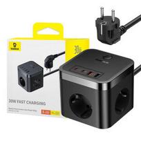 Maitinimo Ilgiklis - Baseus PowerCombo 3 AC Lizdai 2 USB-C 30W 1.5m Juodas