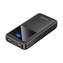 Atsarginis maitinimo šaltinis ("Power Bank") Išorinė baterija USB-C, 2xUSB, Micro-USB, LED ekranas, PD22.5W, 20000mAh - Vention (FHLB0) - Juoda